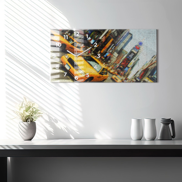 Glass wall clock rectangular New York City taxis