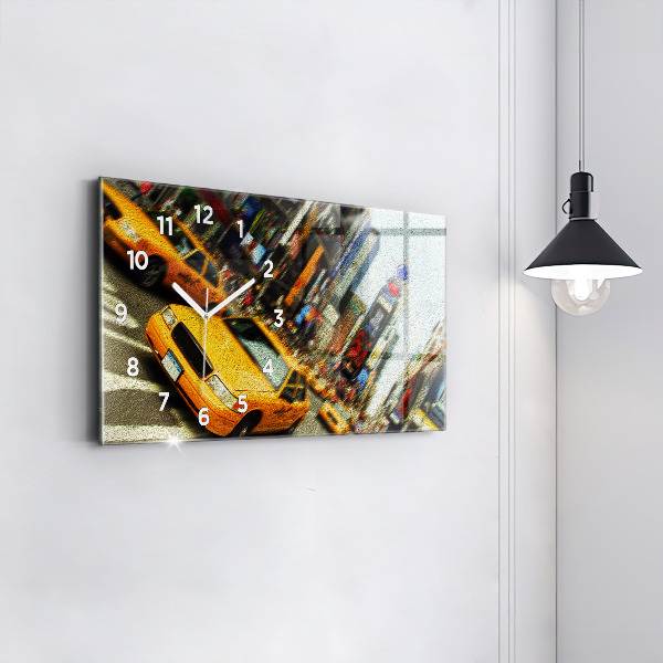 Glass wall clock rectangular New York City taxis