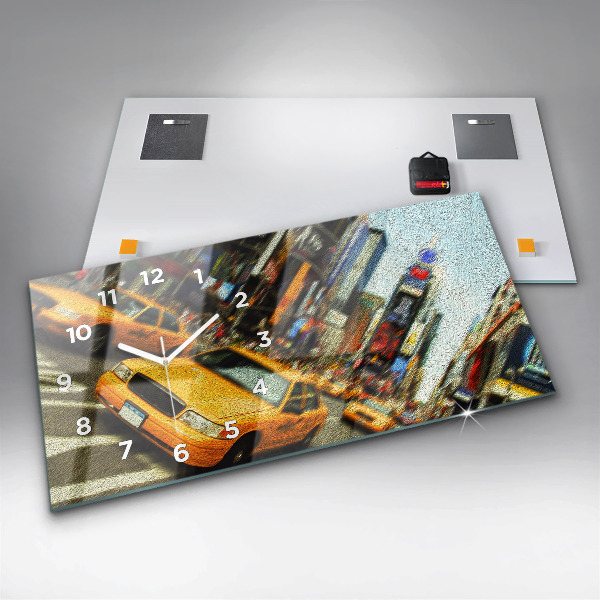 Glass wall clock rectangular New York City taxis