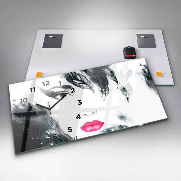 Glass wall clock rectangular Portrait of a woman red lips