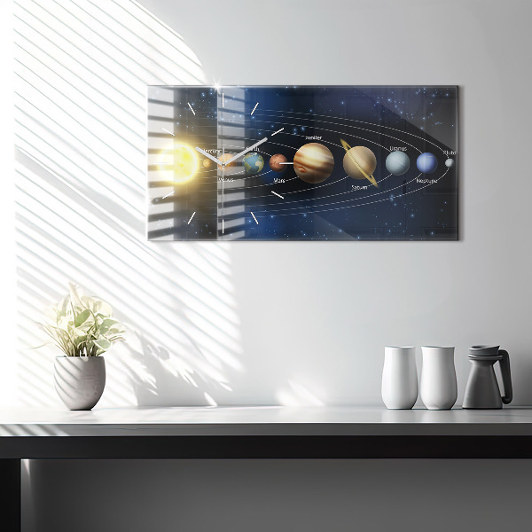 Glass wall clock rectangular Solar system