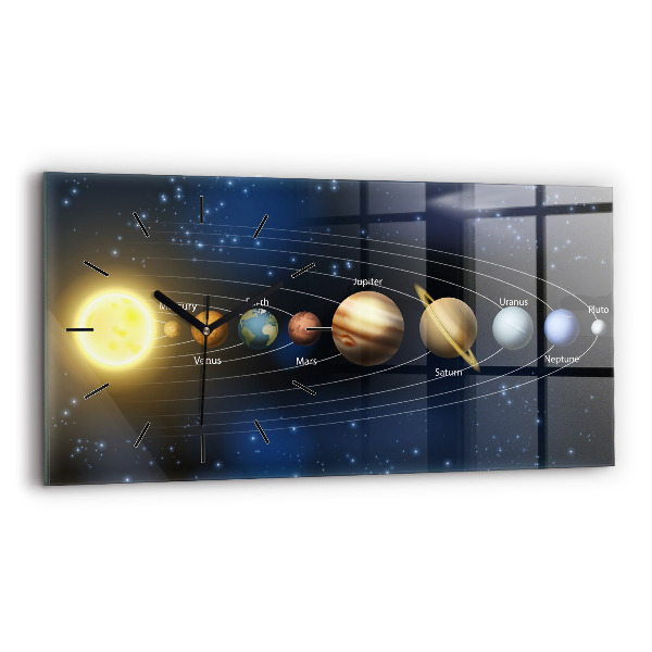 Glass wall clock rectangular Solar system