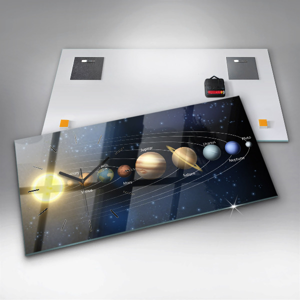 Glass wall clock rectangular Solar system