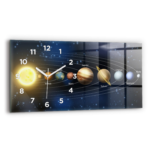 Glass wall clock rectangular Solar system