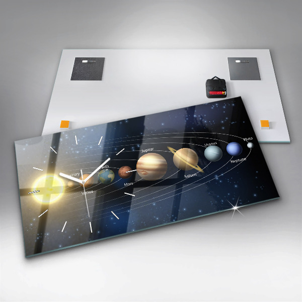 Glass wall clock rectangular Solar system