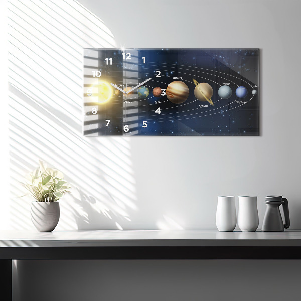 Glass wall clock rectangular Solar system