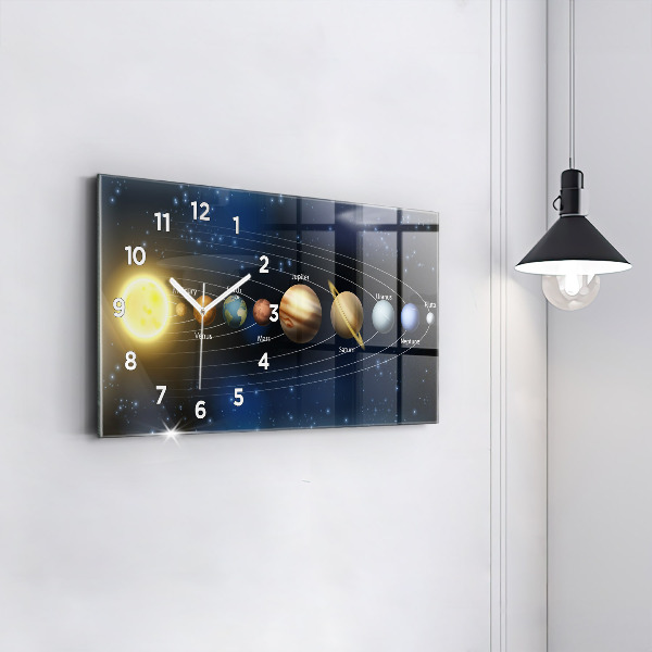 Glass wall clock rectangular Solar system