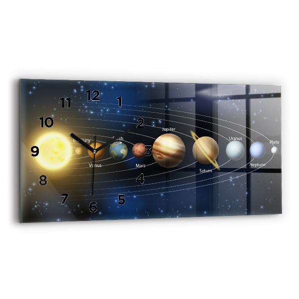 Glass wall clock rectangular Solar system