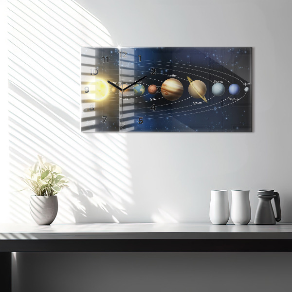 Glass wall clock rectangular Solar system