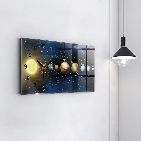 Glass wall clock rectangular Solar system