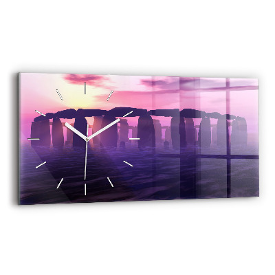Glass wall clock rectangular Sunset at Stonehenge