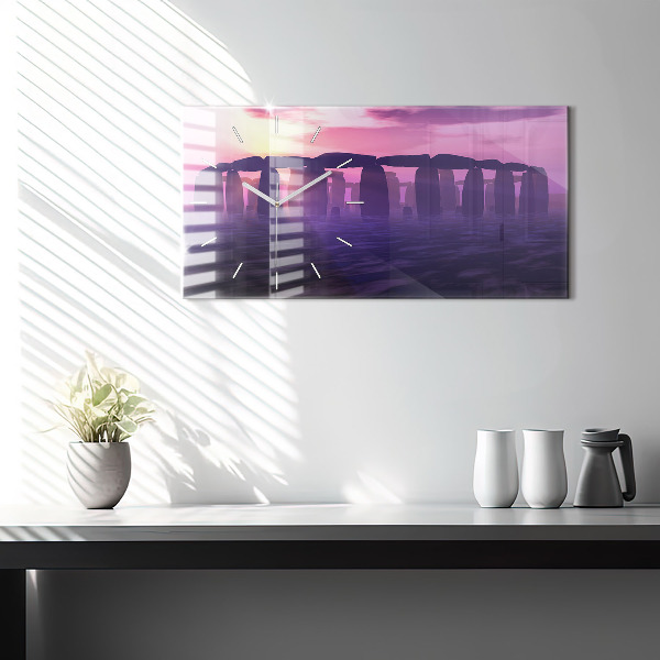 Glass wall clock rectangular Sunset at Stonehenge