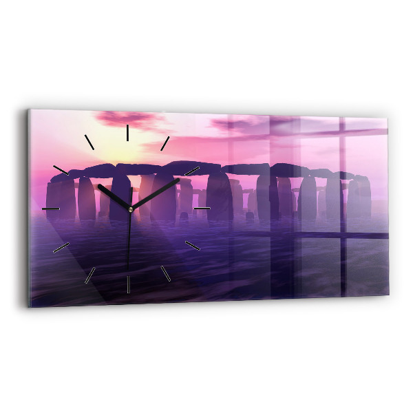 Glass wall clock rectangular Sunset at Stonehenge