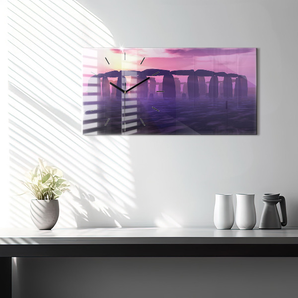 Glass wall clock rectangular Sunset at Stonehenge
