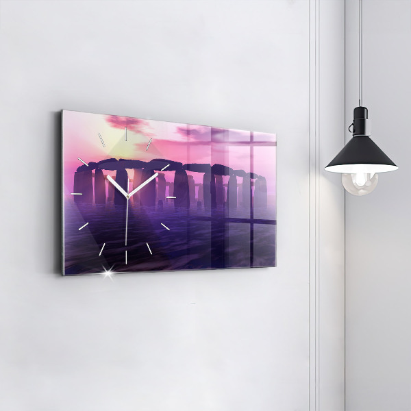 Glass wall clock rectangular Sunset at Stonehenge