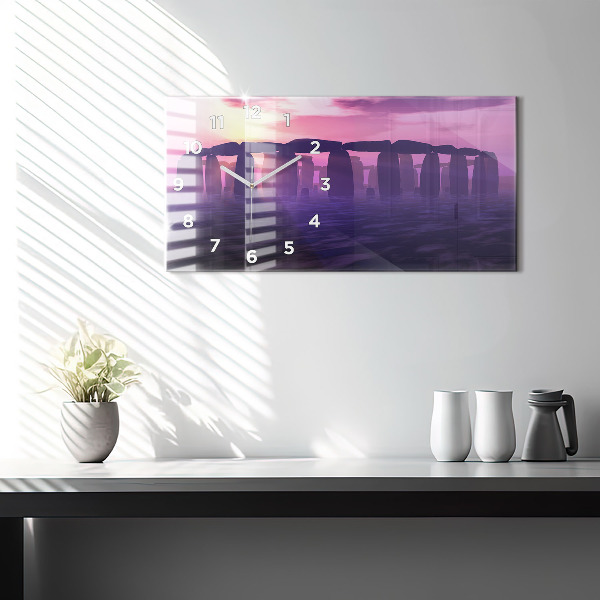 Glass wall clock rectangular Sunset at Stonehenge