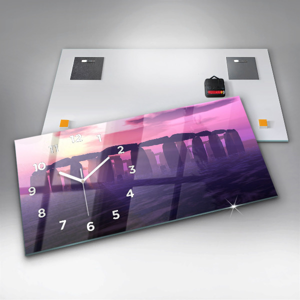 Glass wall clock rectangular Sunset at Stonehenge