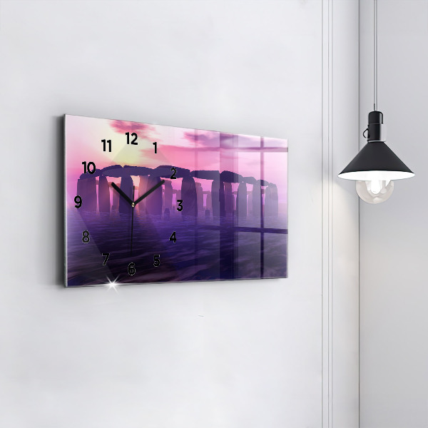 Glass wall clock rectangular Sunset at Stonehenge