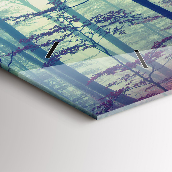 Glass wall clock rectangular Autumn road Forest Fog