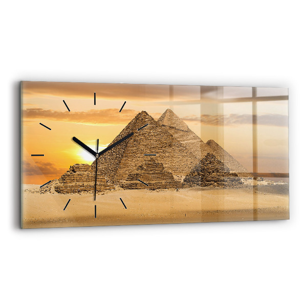 Glass wall clock rectangular Pyramids and sunset