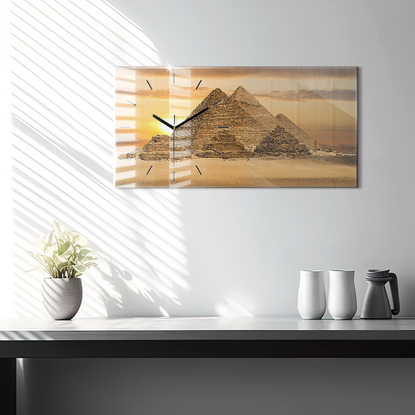 Glass wall clock rectangular Pyramids and sunset