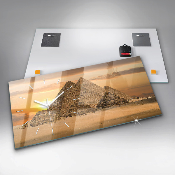 Glass wall clock rectangular Pyramids and sunset