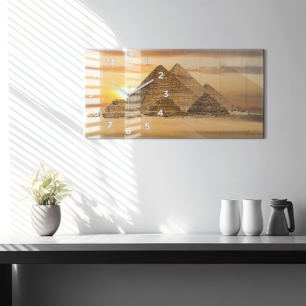 Glass wall clock rectangular Pyramids and sunset