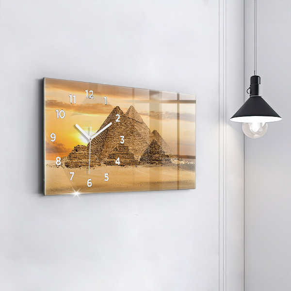 Glass wall clock rectangular Pyramids and sunset