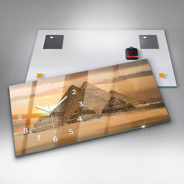 Glass wall clock rectangular Pyramids and sunset