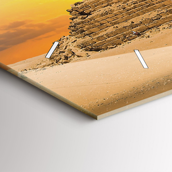 Glass wall clock rectangular Pyramids and sunset