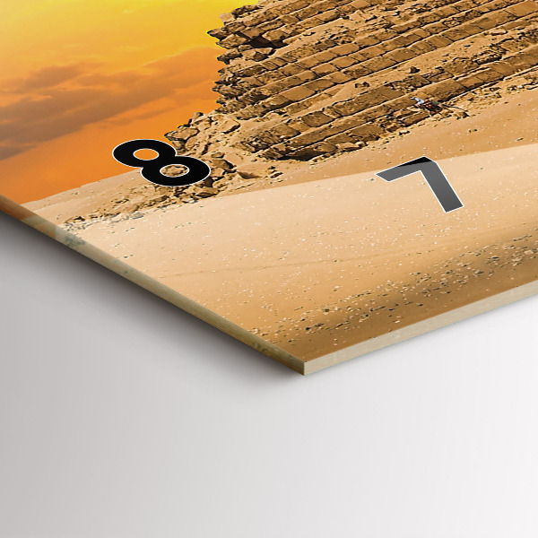 Glass wall clock rectangular Pyramids and sunset