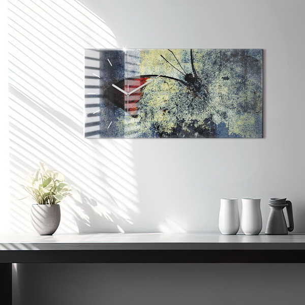 Glass wall clock rectangular Butterfly vintage style