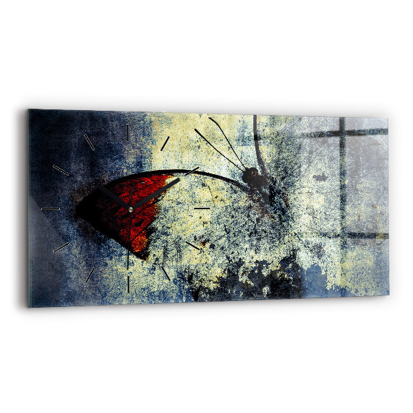 Glass wall clock rectangular Butterfly vintage style