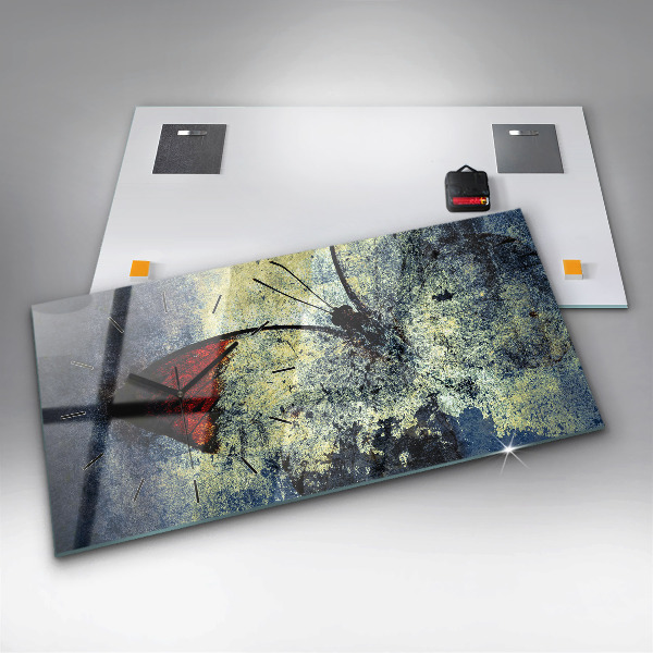 Glass wall clock rectangular Butterfly vintage style