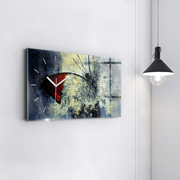 Glass wall clock rectangular Butterfly vintage style