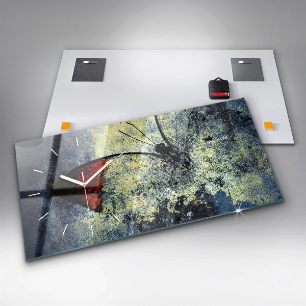 Glass wall clock rectangular Butterfly vintage style