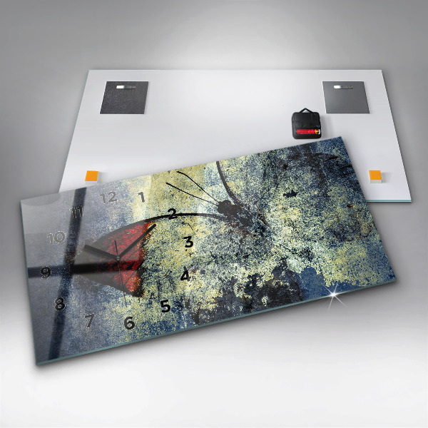 Glass wall clock rectangular Butterfly vintage style
