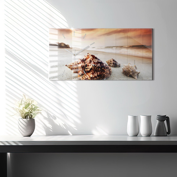 Glass wall clock rectangular A shell on the beach
