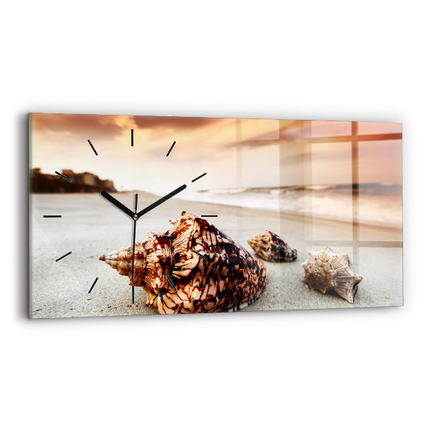 Glass wall clock rectangular A shell on the beach