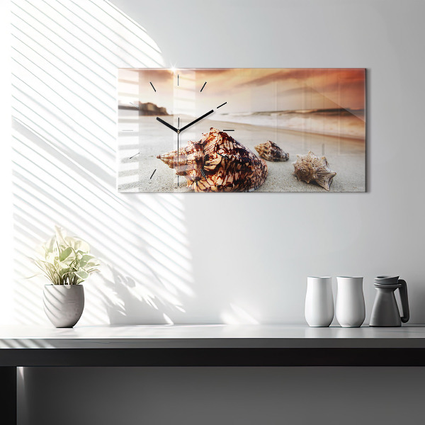 Glass wall clock rectangular A shell on the beach