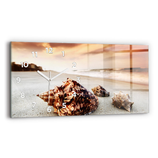 Glass wall clock rectangular A shell on the beach