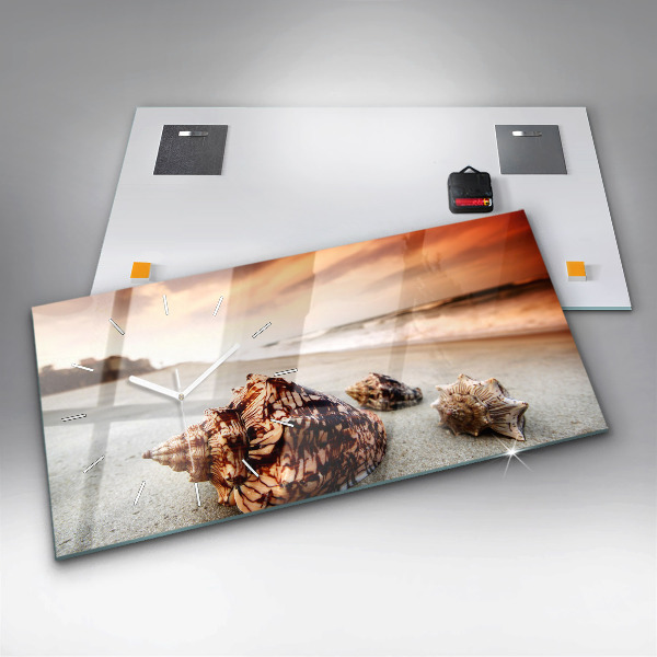 Glass wall clock rectangular A shell on the beach