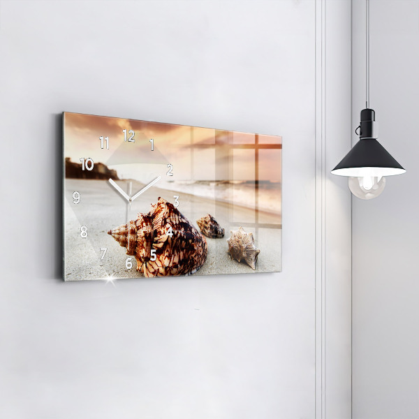 Glass wall clock rectangular A shell on the beach