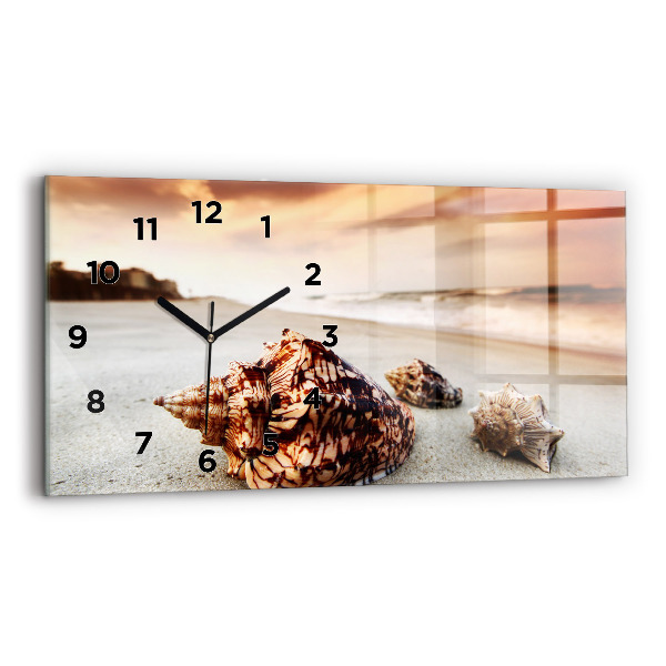Glass wall clock rectangular A shell on the beach
