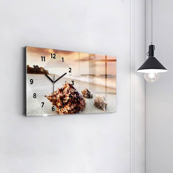 Glass wall clock rectangular A shell on the beach