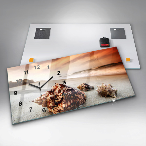Glass wall clock rectangular A shell on the beach