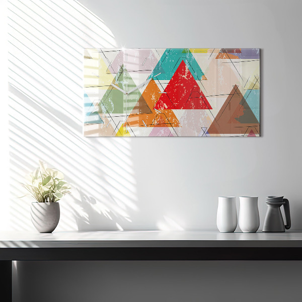 Glass wall clock rectangular Triangles geometric pattern