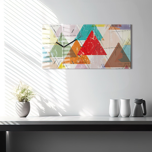 Glass wall clock rectangular Triangles geometric pattern