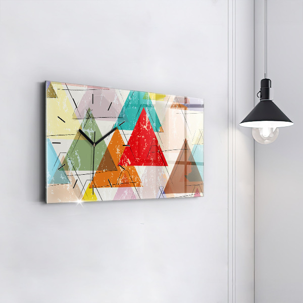 Glass wall clock rectangular Triangles geometric pattern