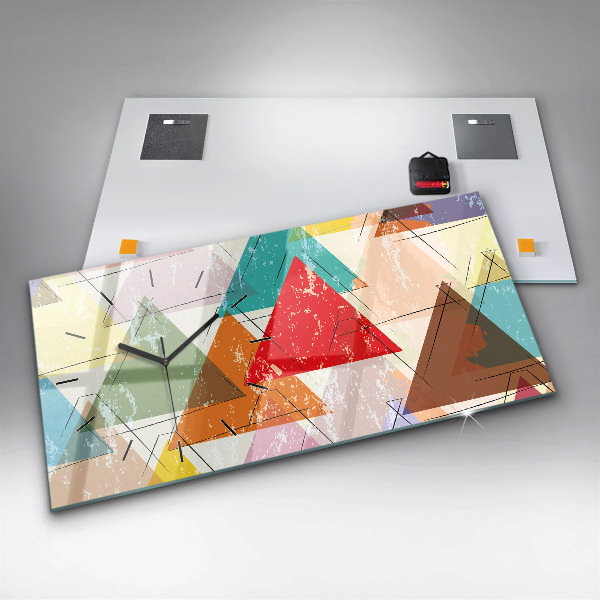 Glass wall clock rectangular Triangles geometric pattern
